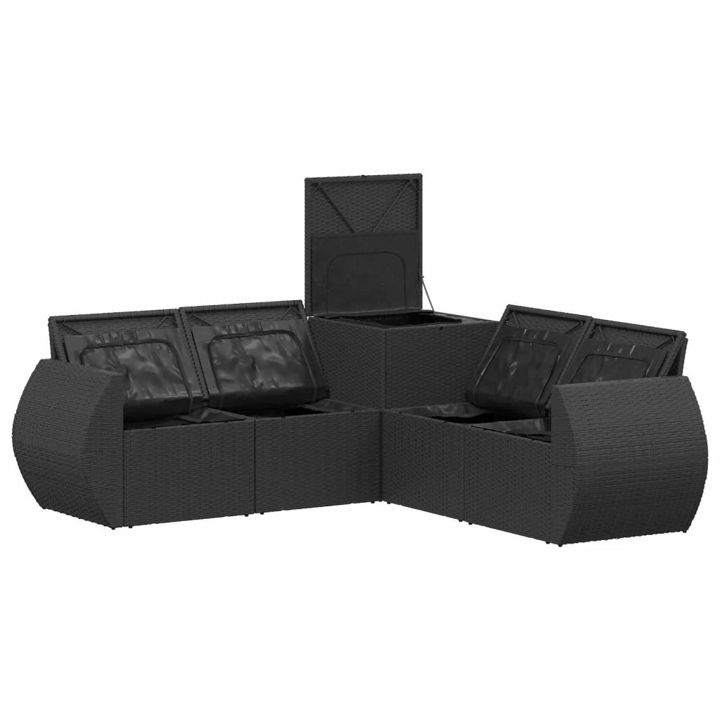 Set di divani 5 pz Nero e Blu Rattan sintetico e Acciaio 3447893