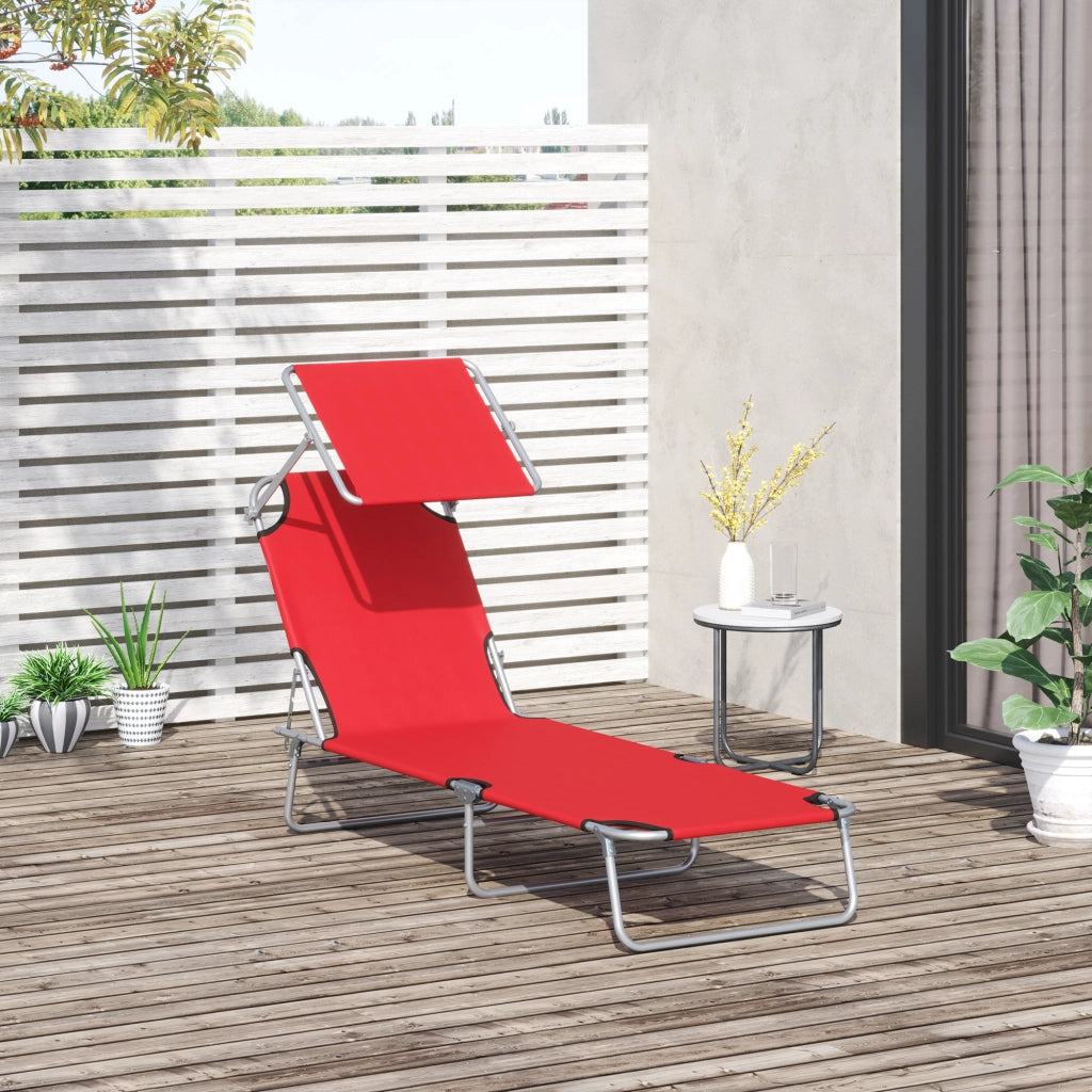 Sdraio Pieghevole da Giardino con Schienale Regolabile e Tettuccio ¨C Minimal ¨C Rosso