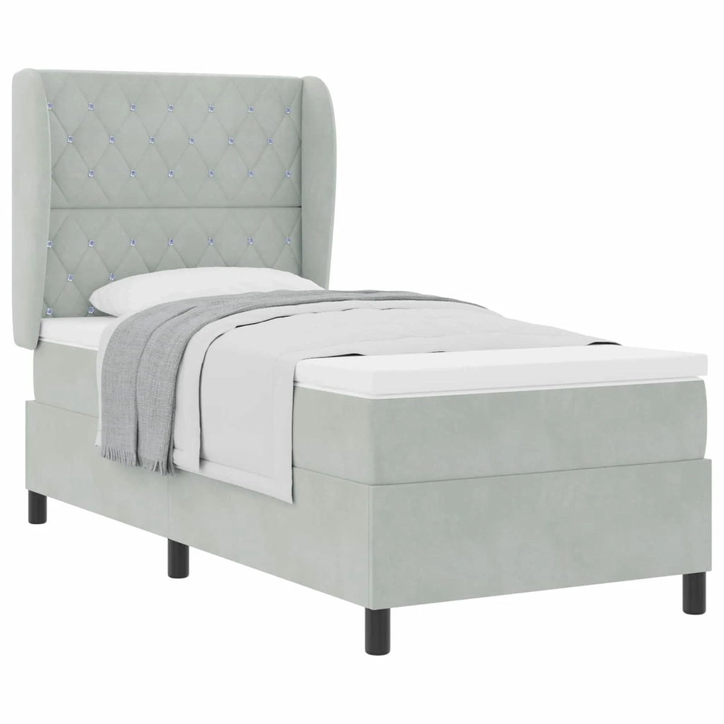 Letto a molle con testiera Grigio chiaro 200 x 90 cm Poliestere 3340856