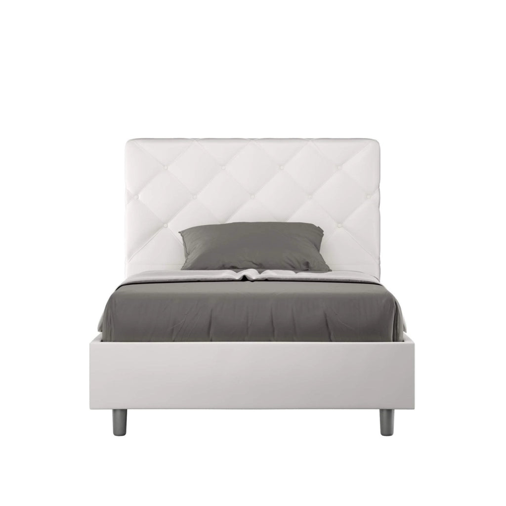 Letto una piazza e mezza senza rete imbottito 130x210 similpelle bianco Priya