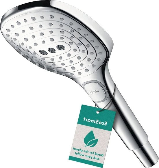 Spazzola per docce a forma rettangolare Raindance Select E con tecnologia di risparmio d'acqua e prevenzione di calcare.