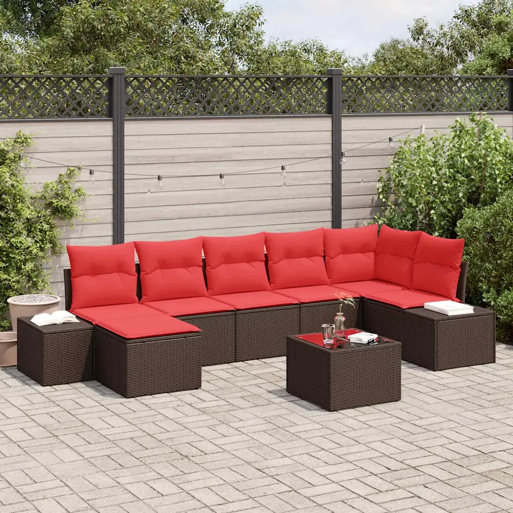 Set Divano da Giardino 7 pz Marrone e Rosso polyrattan 3355833