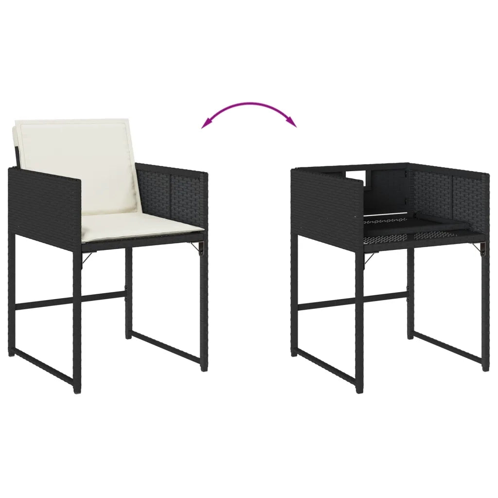 Set da Pranzo da Giardino 7 pz Nero con Cuscini in Polyrattan 3278042