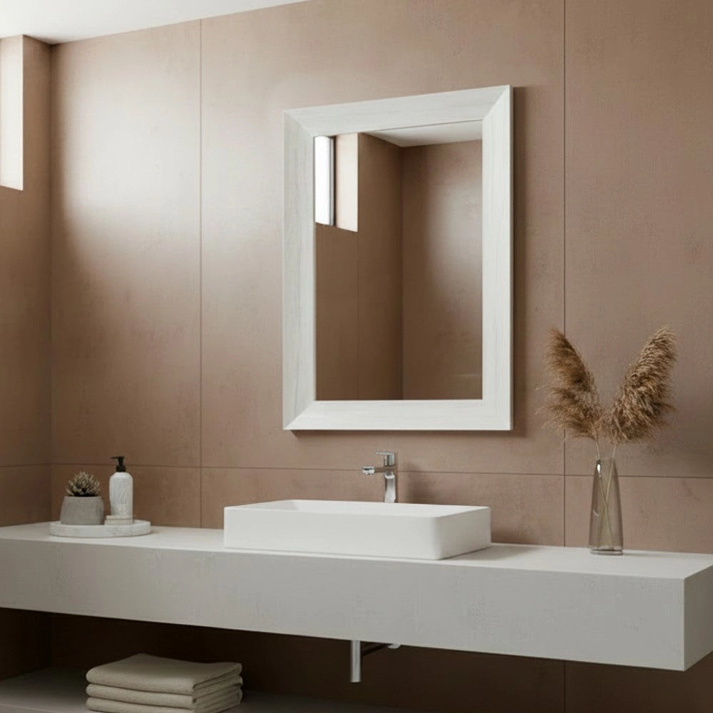 Specchiera Loto Rettangolare con Cornice quercia bianca 102x65 cm. – Eleganza Naturale per Ogni Ambiente