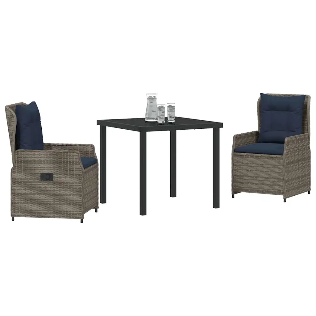 Set da Pranzo per Giardino 3 pcs Grigio Poly Rattan