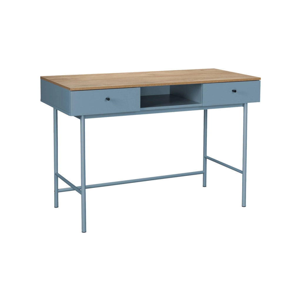Scrivania decorativa in legno e ferro con 2 cassetti e 1 scomparto,