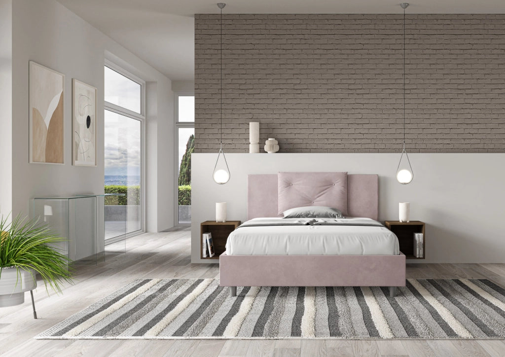 BS COM Letto una piazza e mezza contenitore imbottito 130x210 microfibra glicine