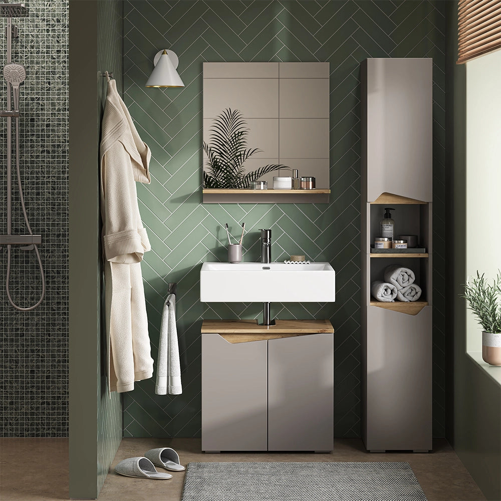 Vicco Armadio per il bagno Grigio 30 x 180 cm con porte e vani aperti