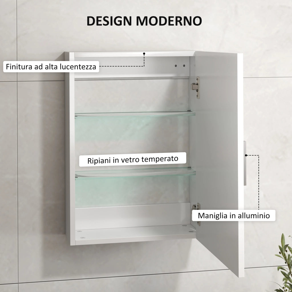 Pensile Bagno a Parete ¨C Xylo ¨C Legno Bianco con 3 Ripiani Regolabili in Vetro, 40x15x55 cm