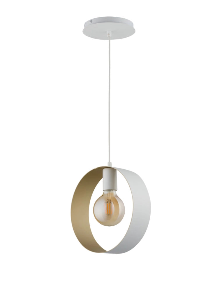 Lampada sospensione Happy bianco oro anello E27 15W