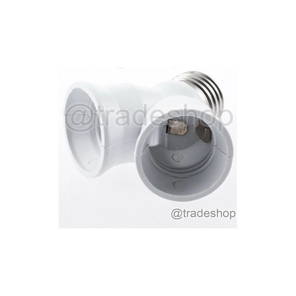 Trade Shop - Adattatore Sdoppiatore Portalampada Attacco Da E27 A 2 Prese E27 Bianco Socket -