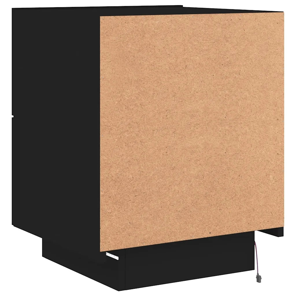 Comodino con Luci LED Nero in Legno Multistrato 836737