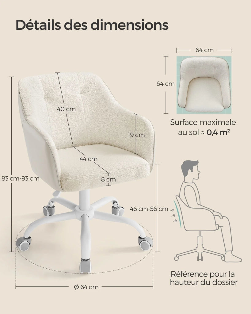 Sedia da ufficio comoda sedia girevole seduta ergonomica altezza regolabile portata 120 kg struttura in acciaio tessuto effetto lino beige 12_0005888