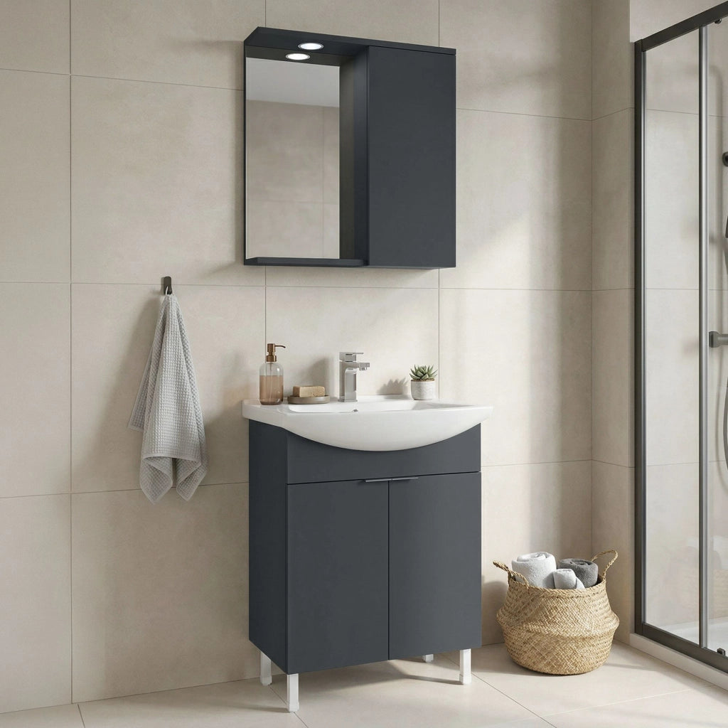 Set mobile lavabo con specchio (2 pezzi) "Purus 65" - 65 x 50 x 83 cm - Antracite opaco