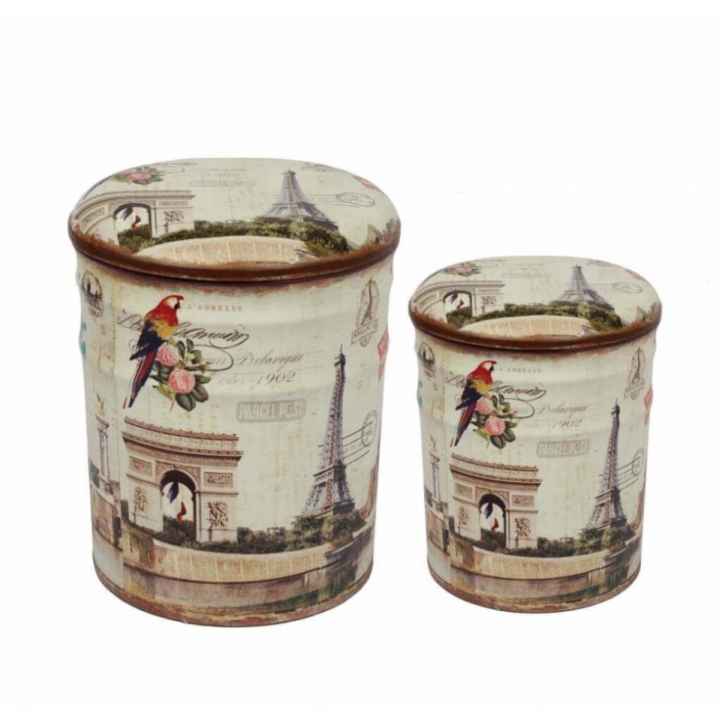 SET DI 2 POUF CONTENITORE TONDO PARIGI