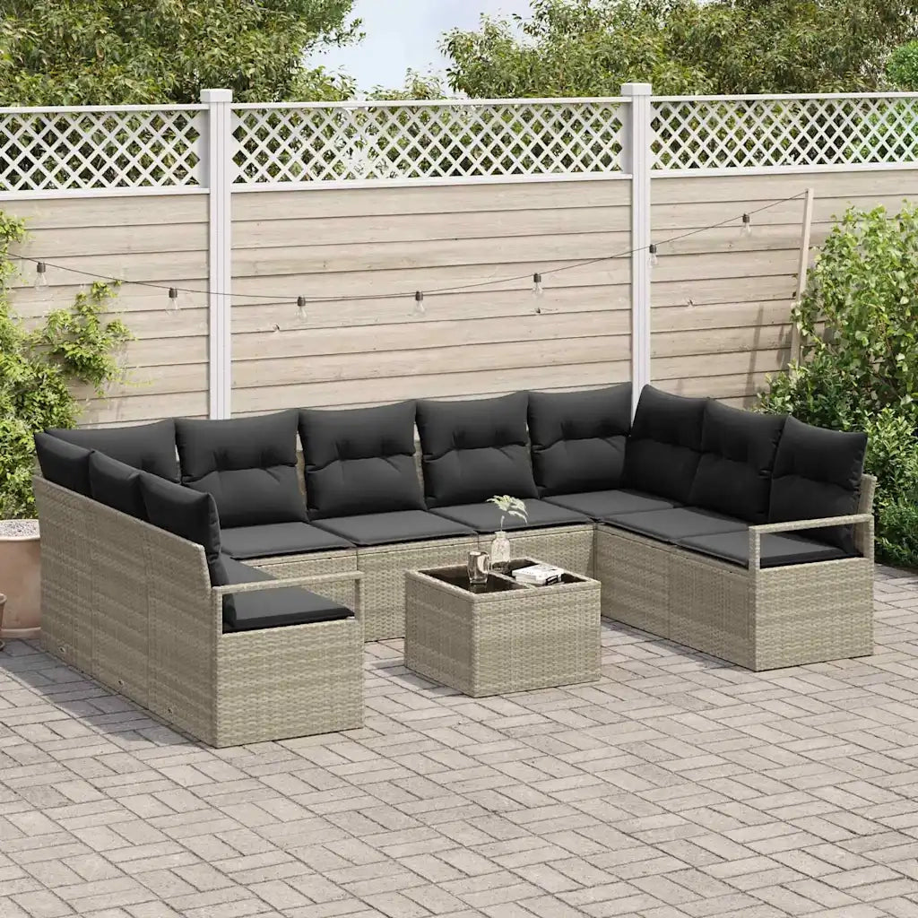 Set di divani con cuscino 10 pcs Grigio chiaro polyrattan