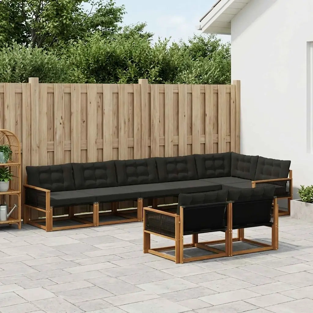 Set di divani da esterno con cuscino 8 pcs Naturale e Nero 3381504