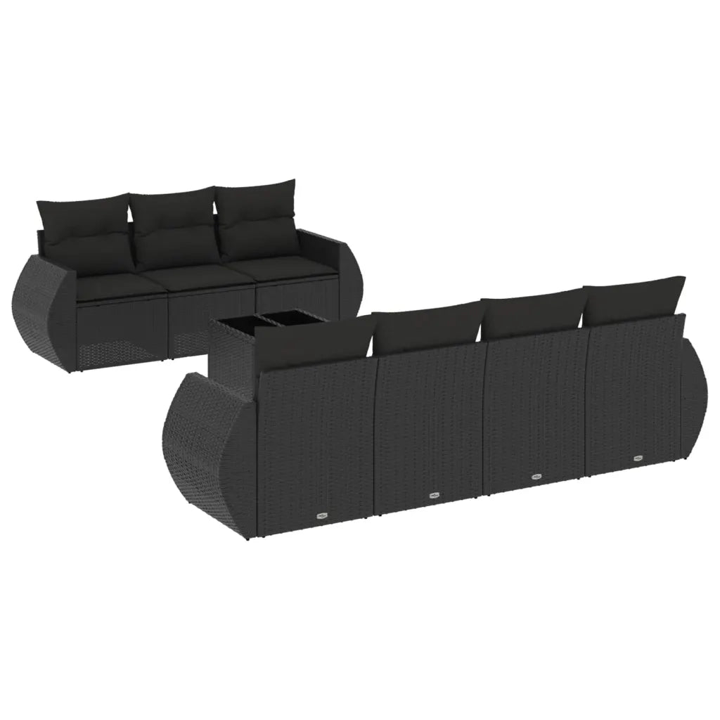 Set Divani da Giardino con Cuscini 8 pz Nero in Polyrattan 3253462