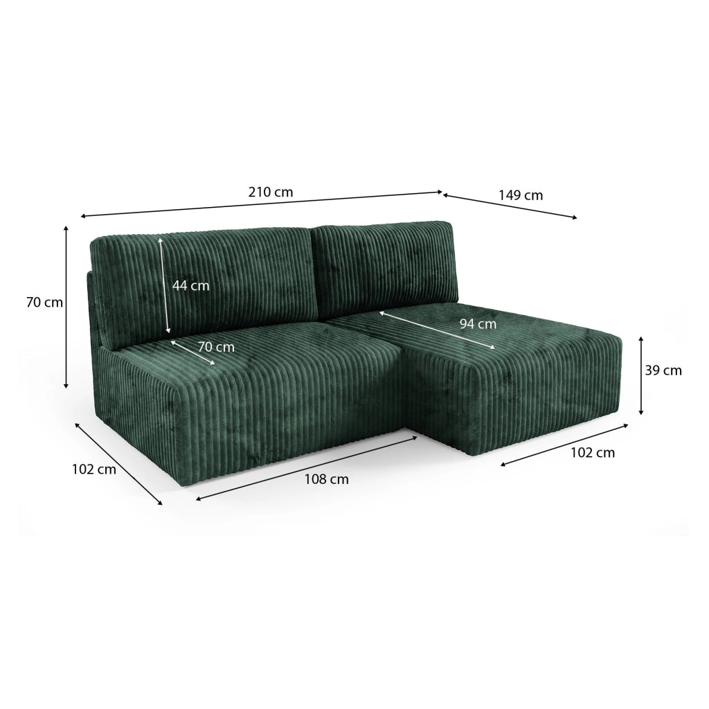 Pergola, Divano Letto con Penisola Contenitore, 210x149 cm Verde