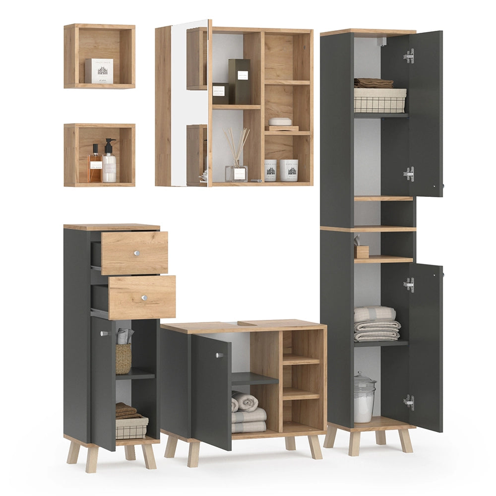 Vicco Set mobili bagno Antracite 5 parti