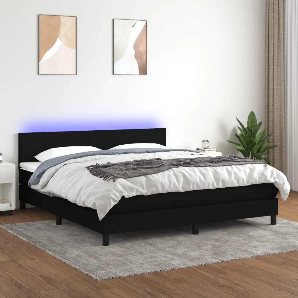 Letto a Molle con Materasso e LED Nero 180x200cm in Tessuto 3133015