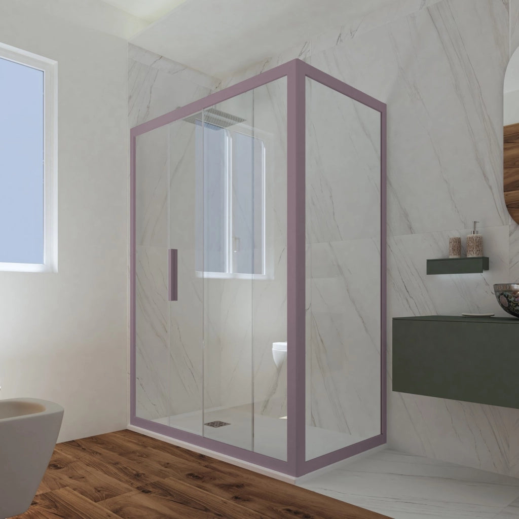Box doccia scorrevole 80x100 CM H 200 Vetro Trasparente Profilo Lavanda mod. Deco Duo
