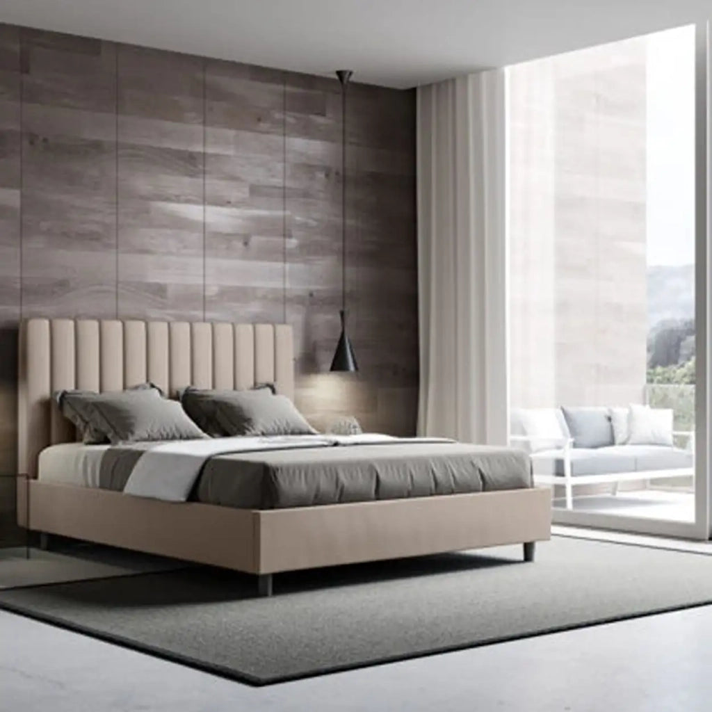 Letto matrimoniale senza rete imbottito 160x200 similpelle tortora Agueda
