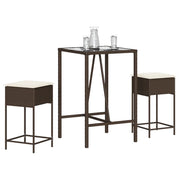 Set Bar da Giardino 3 pz con Cuscini in Polyrattan Marrone 3261458
