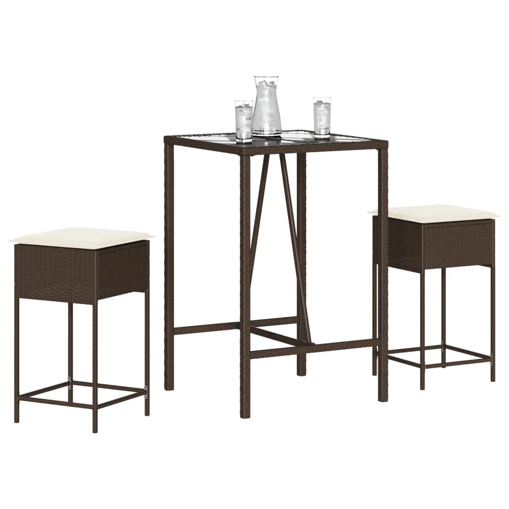 Set Bar da Giardino 3 pz con Cuscini in Polyrattan Marrone 3261458