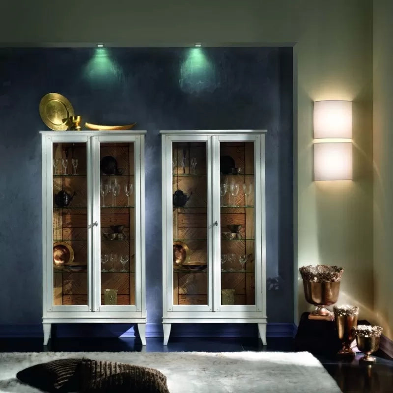 Vetrina classica 2 porte legno bianco shabby 83x36x170 - Mobili 2G