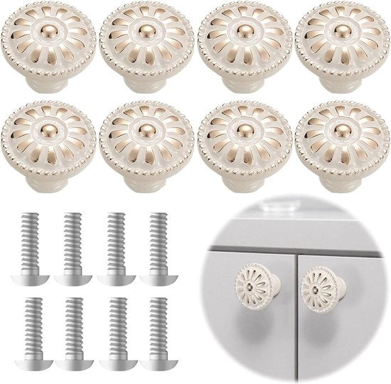 Pomelli a maniglia vintage - maniglie rotonde per armadi - maniglie per mobili - maniglie per cucina - maniglie per cassetti - per armadi - per cucina - bianchi - viti - 8 pezzi maniglie per cassetti per bambini