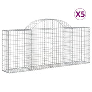 Cestini gabbioni recinzione a gabbia muro di contenimento ad arco 5 pezzi 200 x 30 x 80/100 cm ferro zincato argento 02_0040882