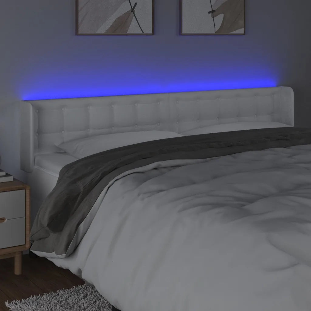 Testiera a LED Bianca 203x16x78/88 cm in Similpelle 3123345