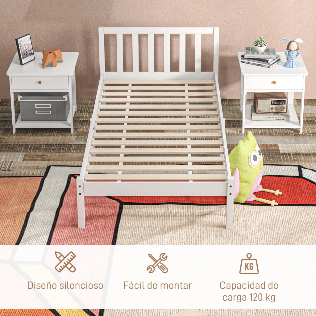 Letto Singolo con Testiera ¨C Minimal ¨C Legno 90x190 cm Bianco