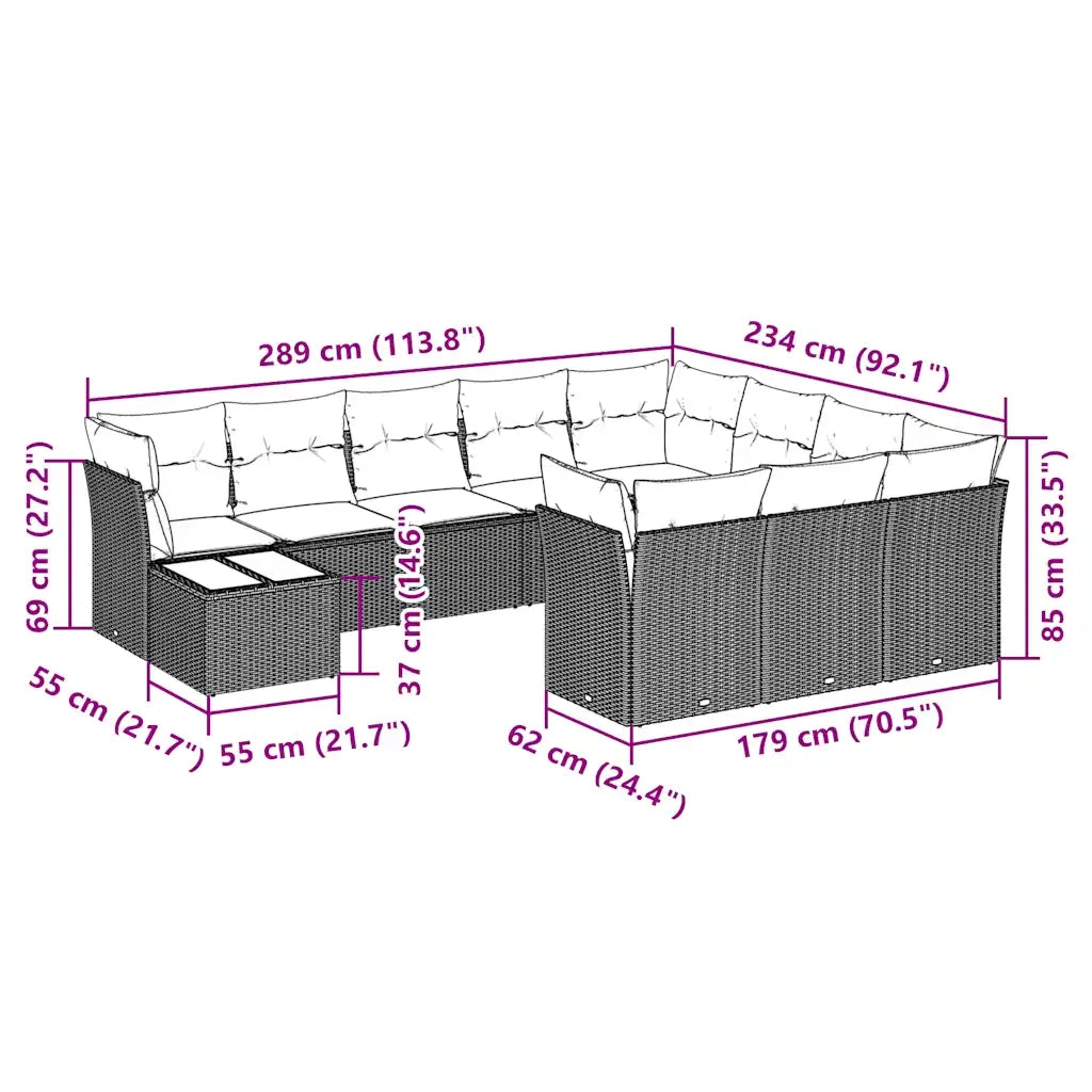 Set Divani da Giardino 11 pz con Cuscini in Polyrattan Grigio 3250101