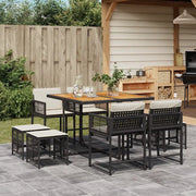 Set da Pranzo da Giardino 9 pz con Cuscini Nero in Polyrattan