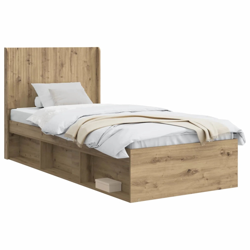 Letto singolo | Letto per adulti | Struttura del letto con stoccaggio e testata Rovere Artigianale