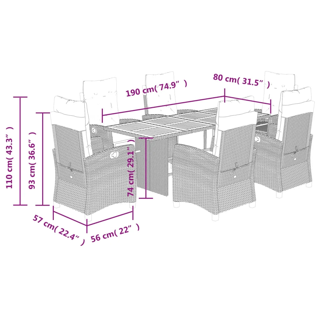 Set da Pranzo da Giardino 7 pz con Cuscini Beige in Polyrattan 3212940