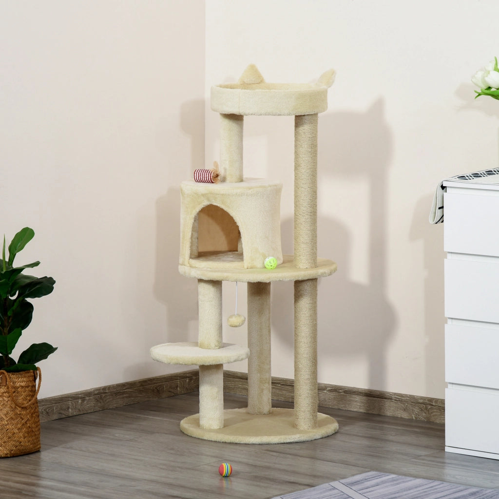Albero Tiragraffi per Gatti con Cuccia e Piattaforma ¨C Minimal ¨C 104 cm Bianco