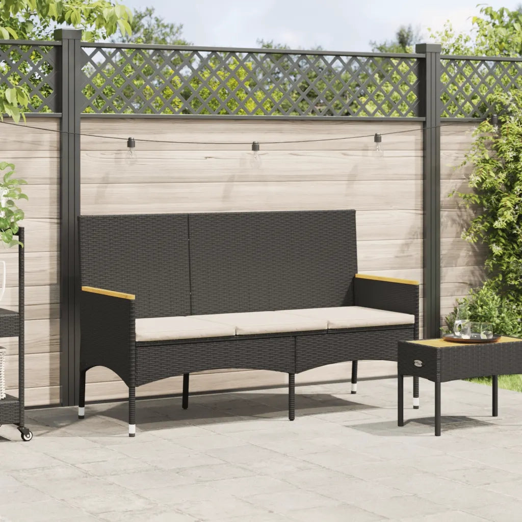 Panca da Giardino a 3 Posti con Cuscini Nera in Polyrattan 365441