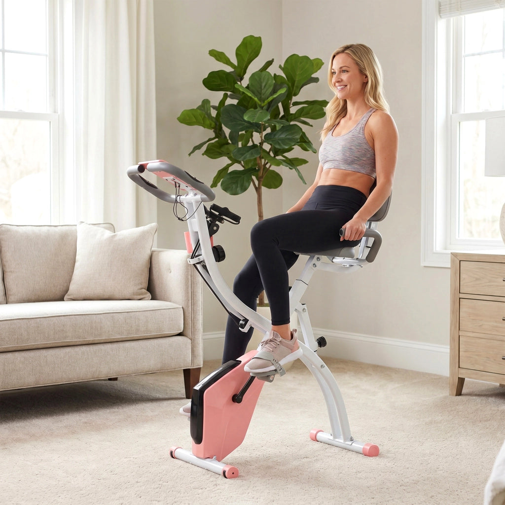 Cyclette Pieghevole 2 in 1 ¨C zephmum ¨C Resistenza Magnetica, Schermo LCD, Rosa