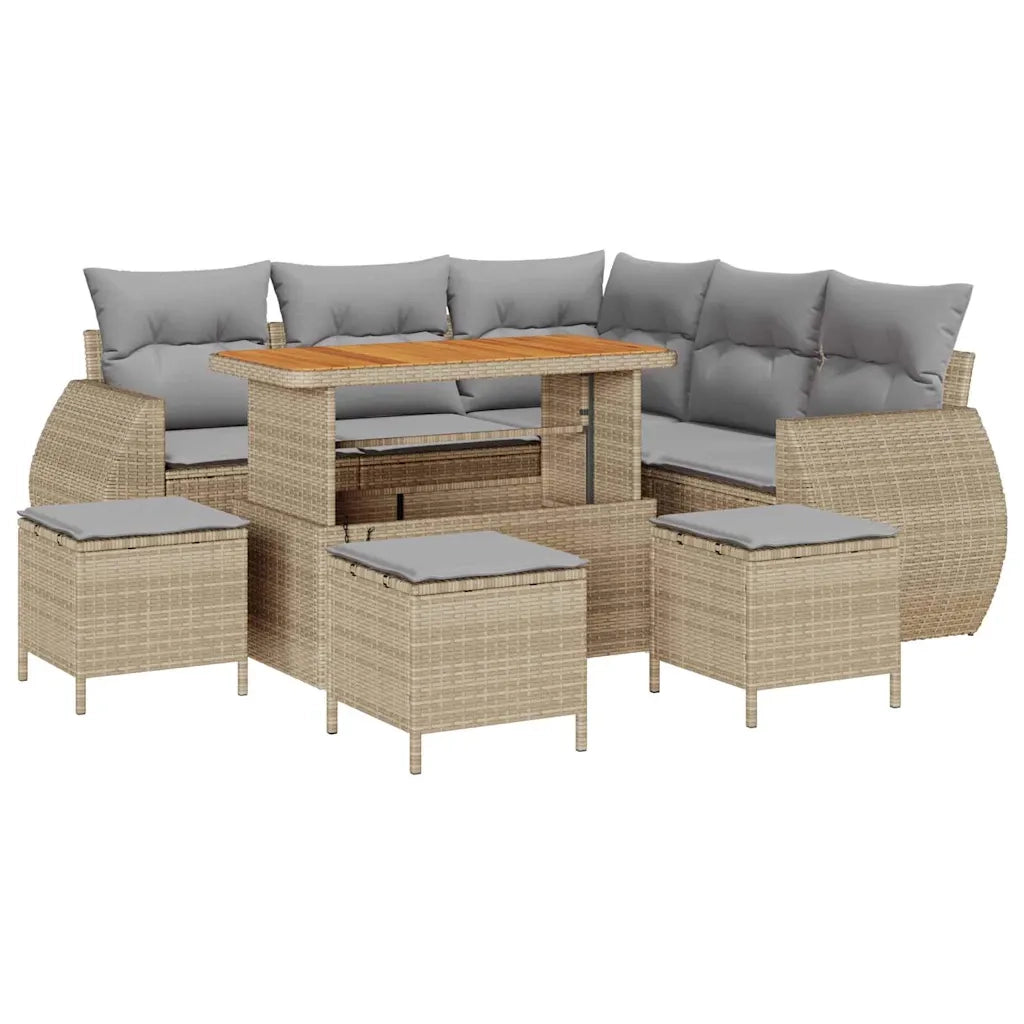 Set Divano da Giardino 9 pcs Beige e Grigio Chiaro polyrattan