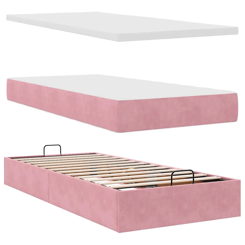 Struttura Letto Pouf con Materassi Rosa 200x200 cm Velluto 3312067