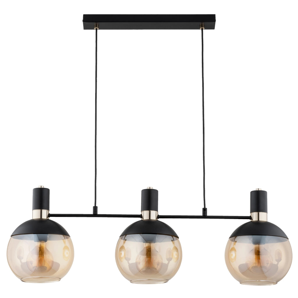 Lampada a sospensione decorativa nero ambra oro 3xE27 Alfa