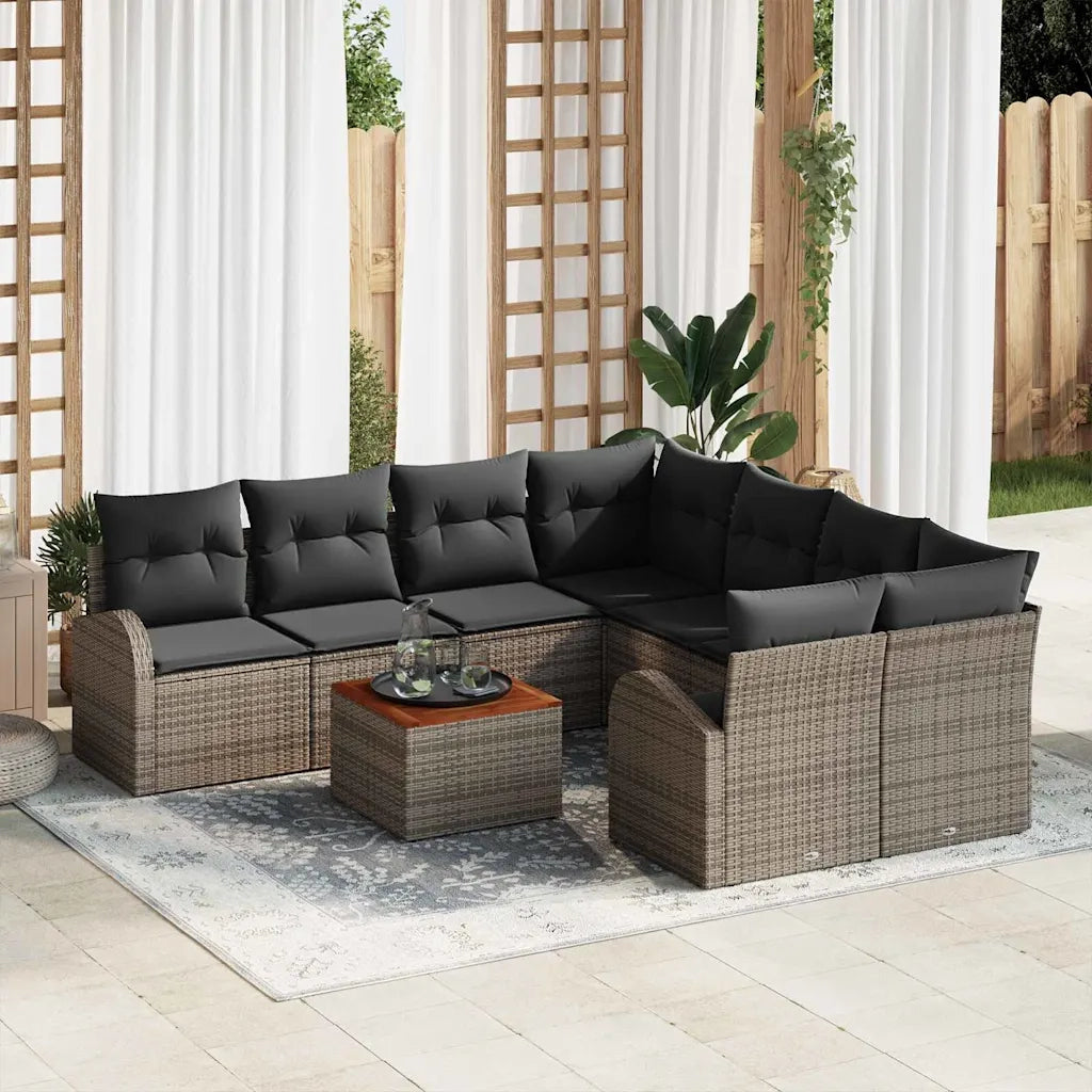 Set Divano da Giardino 9 pcs Grigio polyrattan
