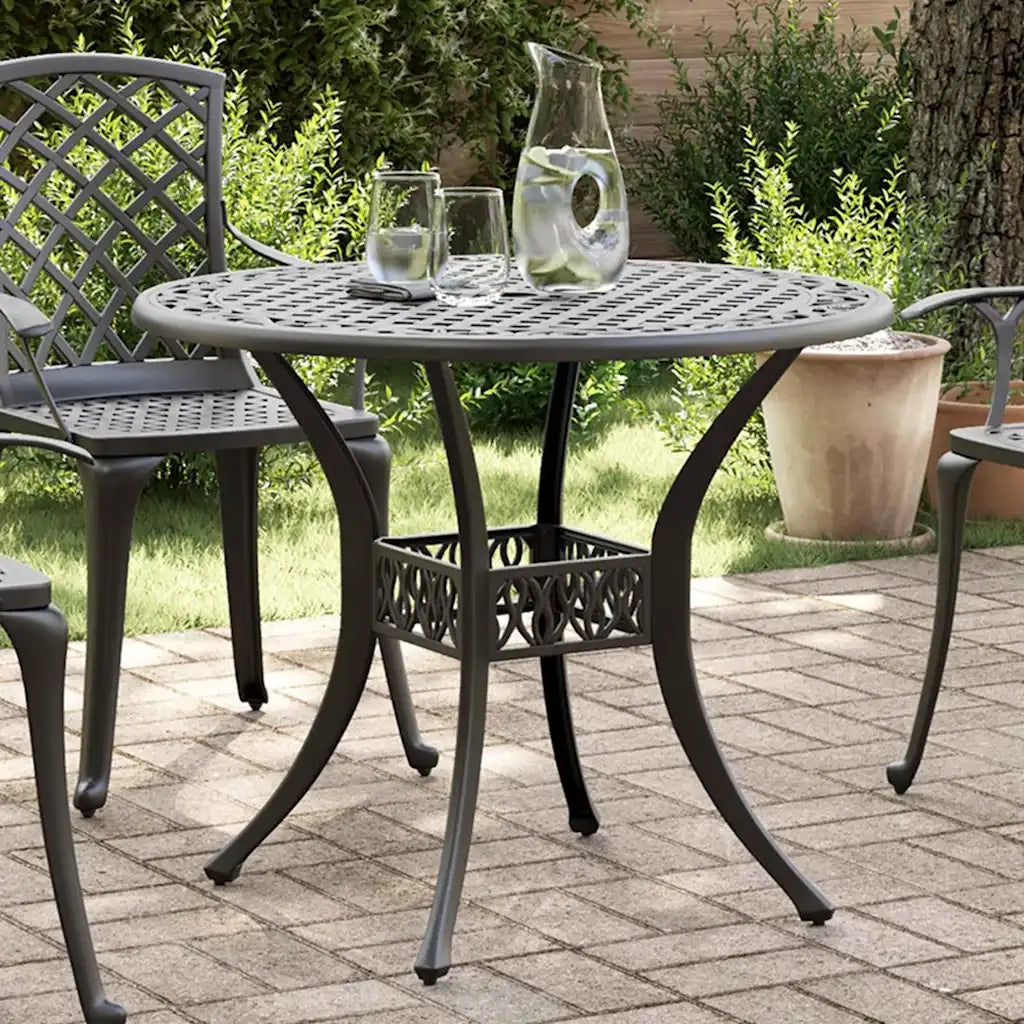 Tavolo da Giardino | Tavolino da esterno Nero ?90x75 cm in Alluminio Pressofuso