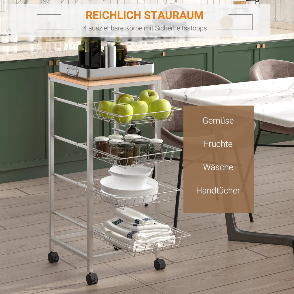 Carrello Multiuso con Ripiani e Cestini ¨C zephmum ¨C Argento