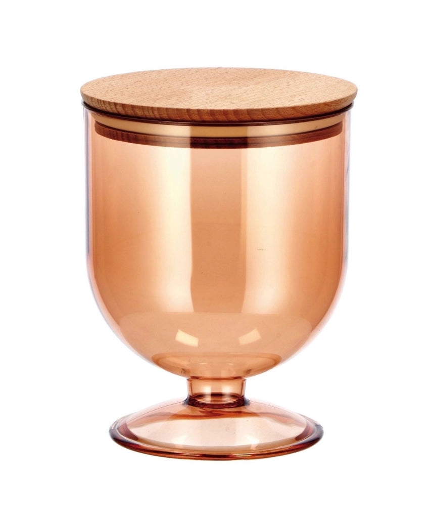 BICCHIERE BARATTOLO IN PLASTICA CON COPERCHIO IN LEGNO Arancio