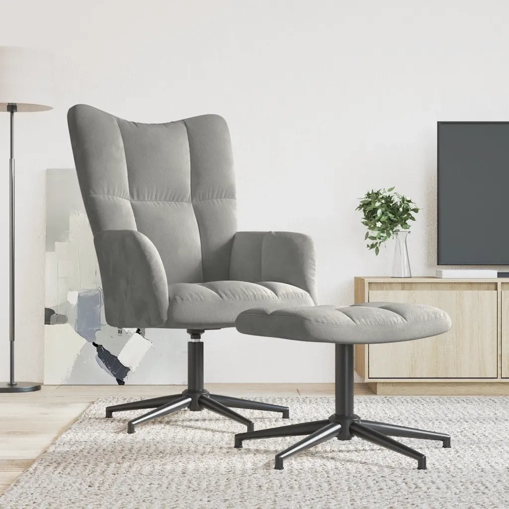 Poltrona Relax | Sedia Relax con Poggiapiedi Grigio Chiaro in Velluto
