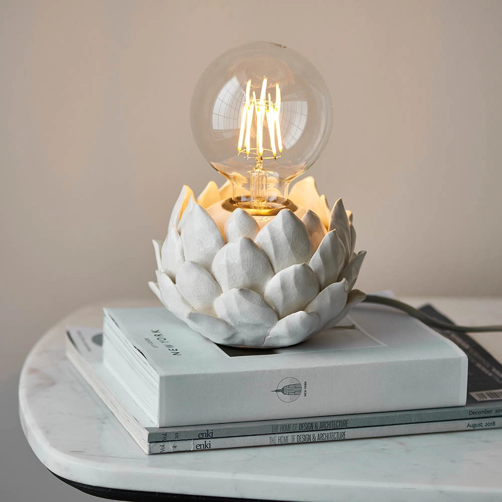Lampada tavolo Art Déco ceramica bianca Carciofo E27 Endon